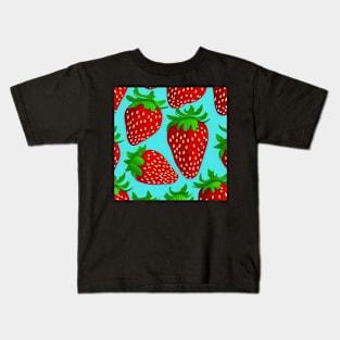 Summer Strawberries in Blue Kids T-Shirt